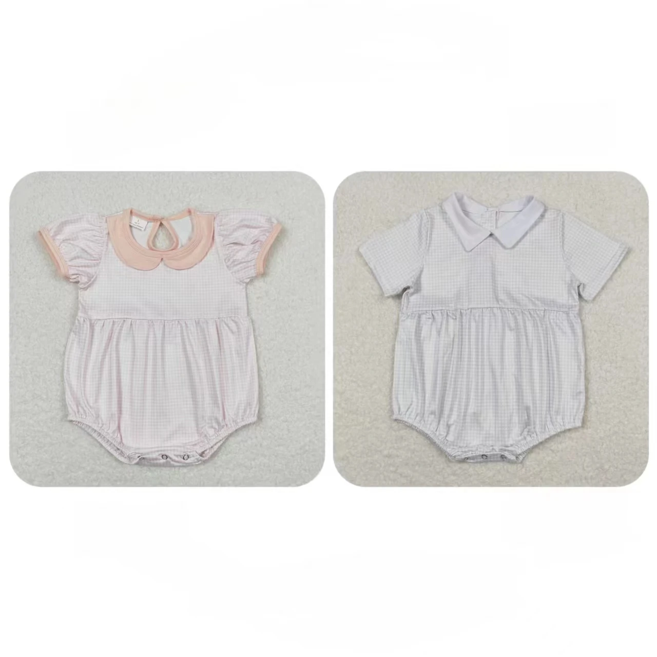 Jumpsuit kotak-kotak bayi laki-laki perempuan, Jumpsuit lengan pendek satu potong untuk anak-anak, Coverall kancing musim panas, Romper Bodysuit bayi laki-laki perempuan