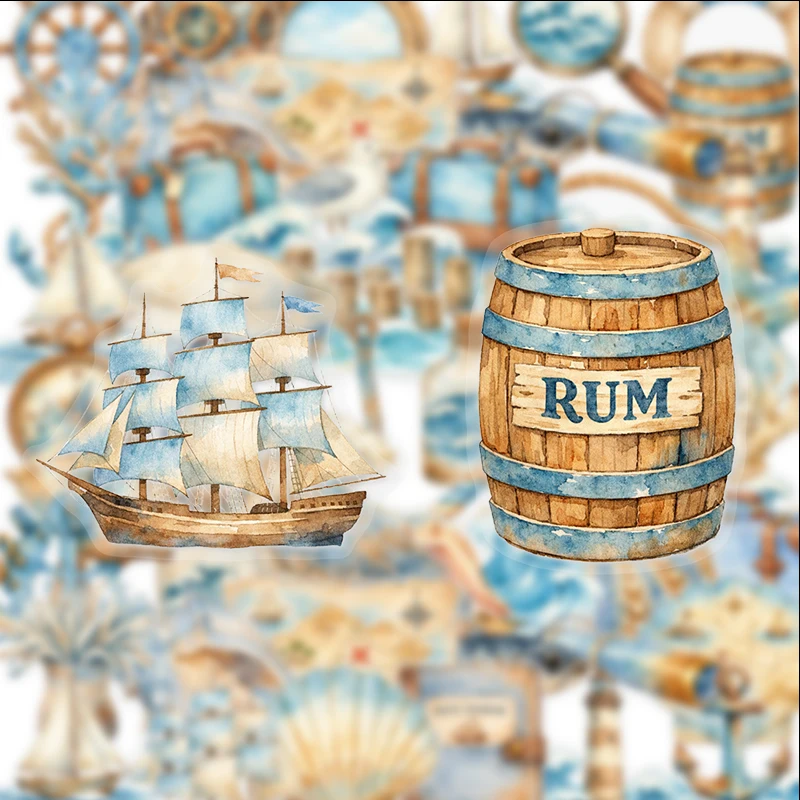 50 Pieces of Retro Nautical-Themed Transparent Pet Stickers with Lighthouse, Anchor, and Shell Designs, Suitable for Journals, Laptops, Car Bumpers, Skateboards, Water Bottles, Computer Decorations, and Mobile Phone Decorations