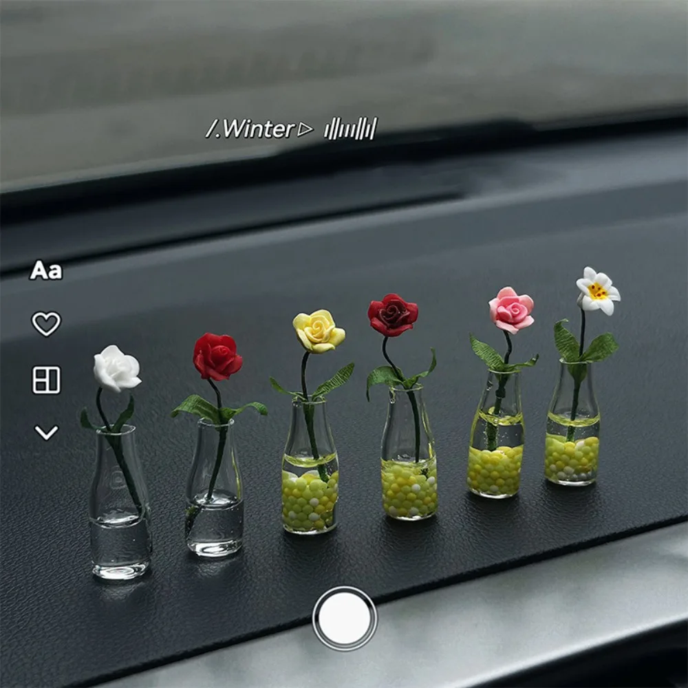 Miniatur Rumah Boneka Miniatur Model Mawar Mini Bunga Kreatif Skala 1:12 Rumah Boneka Bunga Vas Bunga Mawar