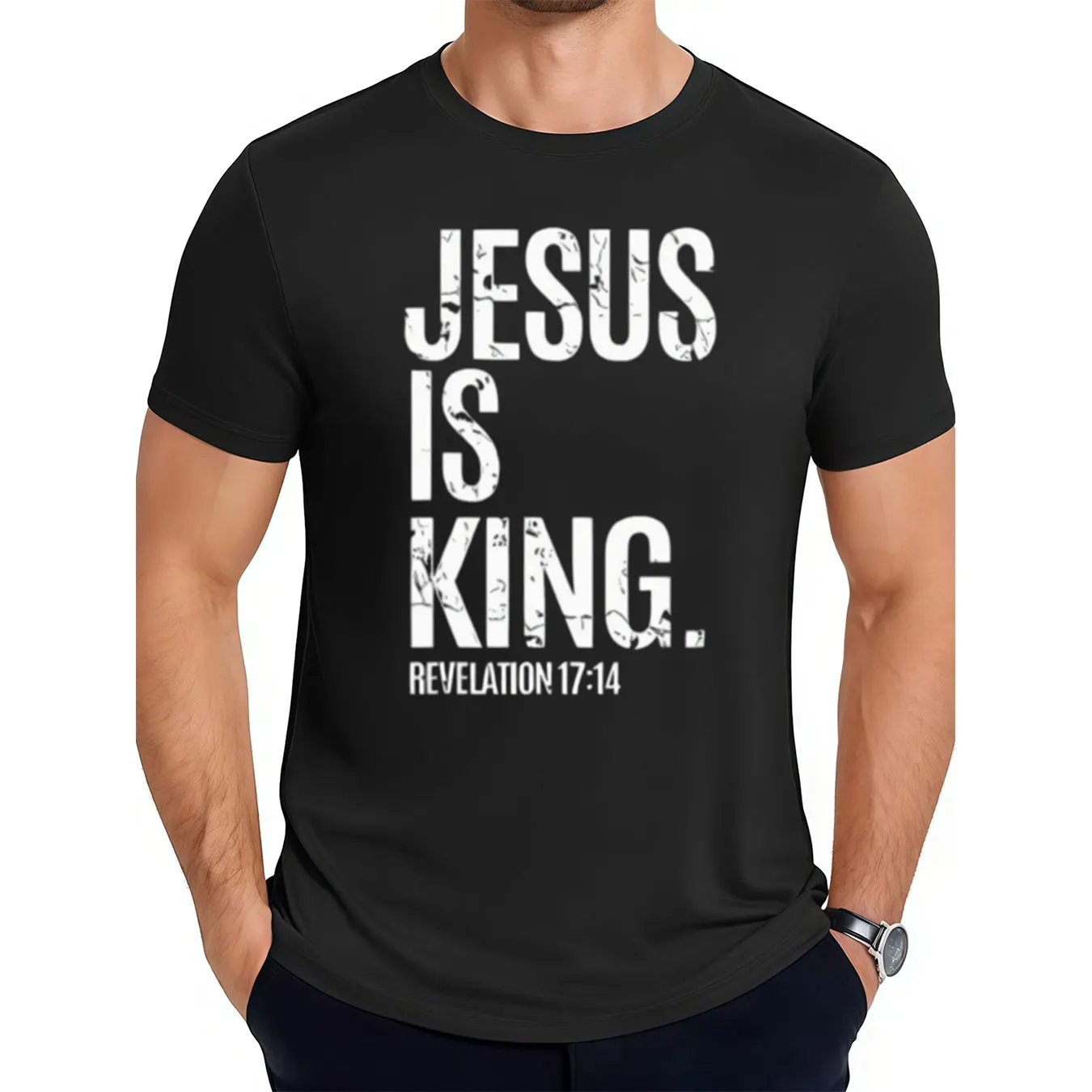 

Мужская футболка с круглым вырезом из мягкого чистого хлопка с принтом «JESUS IS KING», можно стирать в машине, идеальный рождественский подарок для повседневной носки.