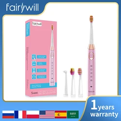 Fairywill-Brosse à dents électrique étanche FW508 pour adulte, sonique, livres, aste par USB, charge rapide, avec minuterie, blanchiment