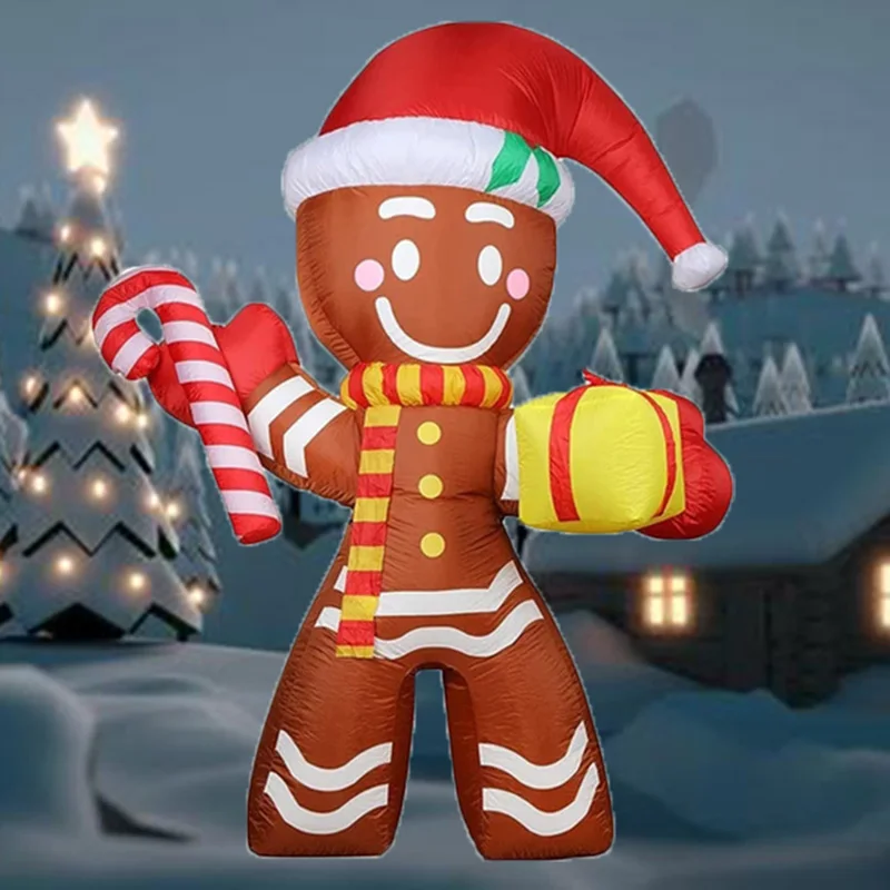 2.4m/8FT Christmas Decoration Inflatable Gingerbread Man with LED Lights Indoor Outdoor Garden Xmas Party Scene Layout Ornament