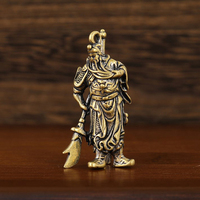 Vintage Copper Chinese God of Wealth Guan Gong Key Chains Pendants Retro Brass Buddha Figurines Men Car Key Rings Lucky Gifts