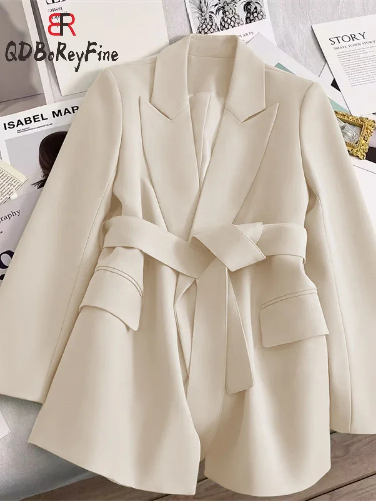 Women Blazer with Belt New in Outerwears Offcie Ladies Long Sleeve Tops Casual Coats Oversized Jacket for Women Elegant Clothing