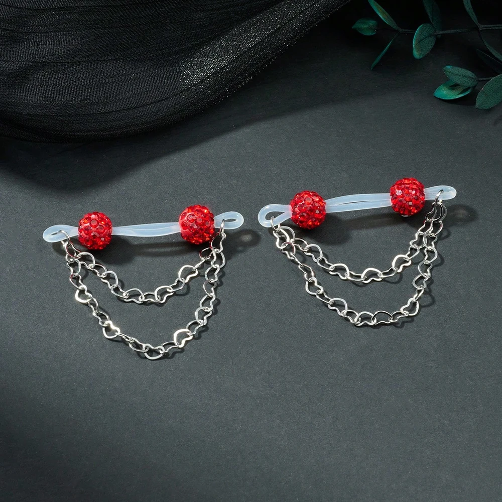 1 زوج لطيف حجر الراين وهمية حلقات للحلمات من الفولاذ ، الحلمة الكفة غير ثقب حلقات للحلمة وهمية الحلمة ثقب المجوهرات