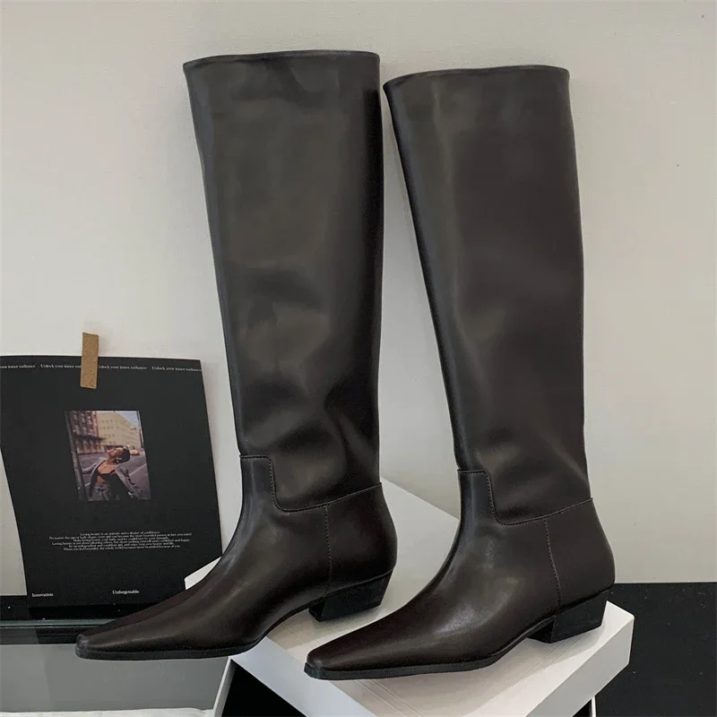 

Aneikeh/модные женские сапоги до колена из искусственной кожи, вечерние модельные женские туфли на квадратном низком каблуке в стиле панк, осень-зима