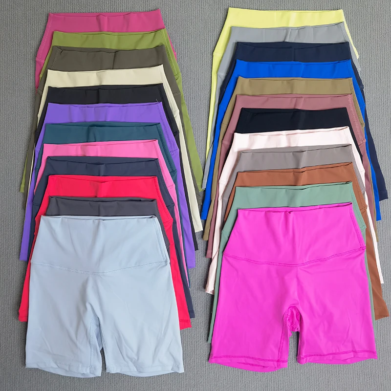 

Yoga Shorts Solid Color Soft Women Sport Shorts Compression Support Sweat Comprehensive Training Jog Cycling Internal Pocket