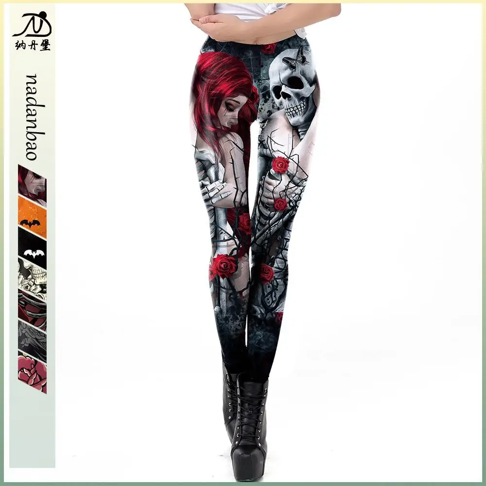 

Женские леггинсы с принтом скелета на Хэллоуин, длинные брюки с рисунком скелета, полиэфирное волокно, функция подтяжки ягодиц, весна 2024