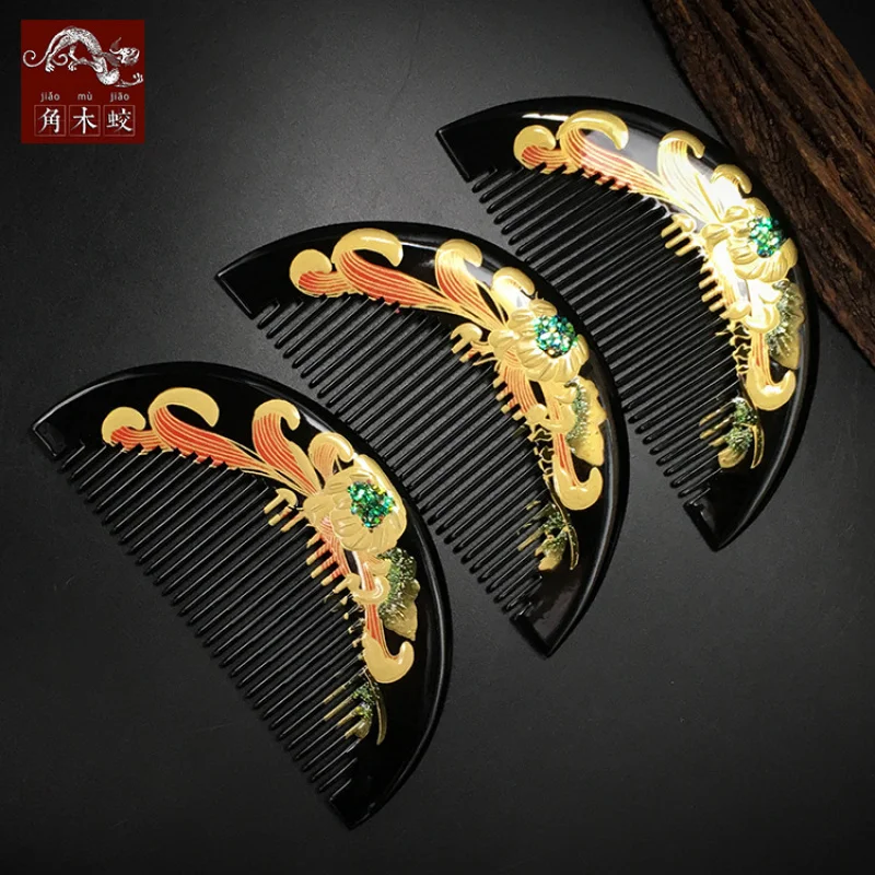 

Расческа ручной работы из самшита с лаковым покрытием и ручной росписью, для массажа и укладки волос, креативное изделие