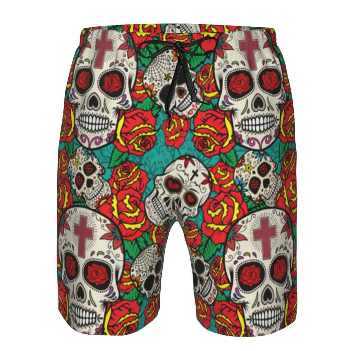 Mens Swimming Shorts Swimwear Sugar Skulls And Roses Men Trunks Swimsuit Beach Wear Boardshorts