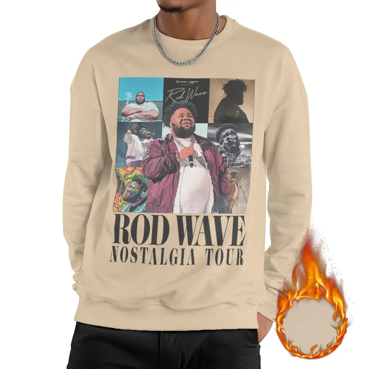 

Man Rod Wave Nostalgia Music Tour Sweatshirt Fleece-Lined Round Collar Sweatshirts Cool Rapper Pullover Hoodie Long Sleeve Shirt