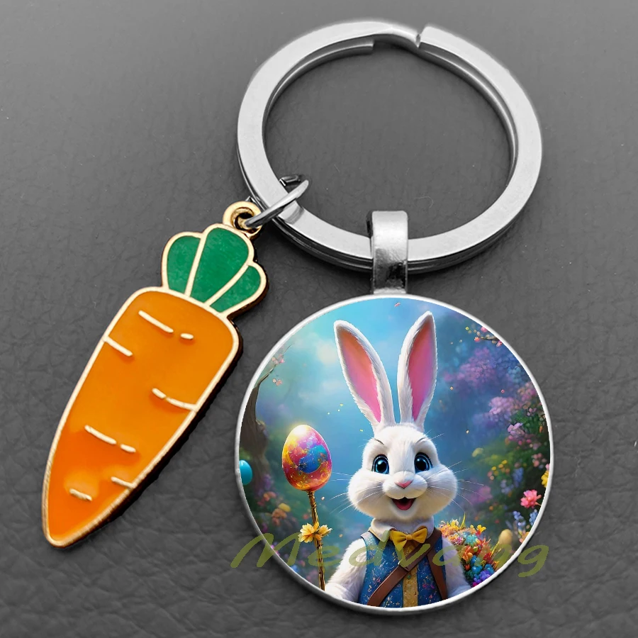 Easter Rabbit Keychain Acrylic Carrot Pendant Keyring Accessories Cute Rabbit Glass Women\'s Keychain Jewelry Gift