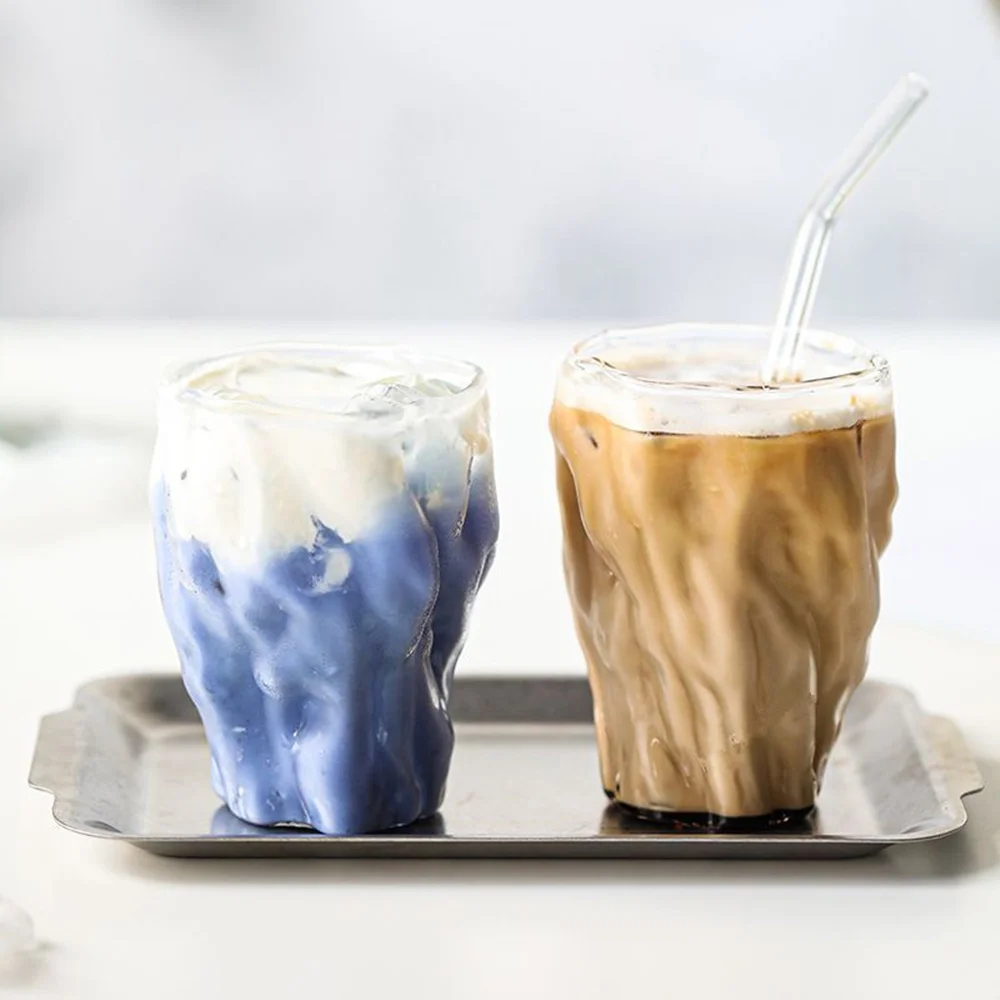 Irregular Tree stripe shape Coffee Cup Glass For Milk Juice  Iced Café Americano Latte 270ML High Temperature Resistance