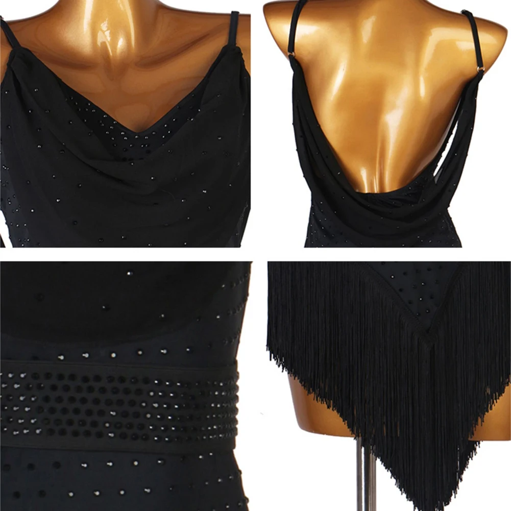 Kwastje Latin Dance Nieuwe Strass Licht Paarse Tango Jurk Riem Mouwloos Zwart Rumba Samba Rode Professionele Dansjurk