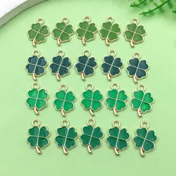 20/48pcs 11*18mm Enamel Green Four Leaf Clover Design Charms Alloy St. Patrick's Day Pendants for DIY Jewelry Making Accessories