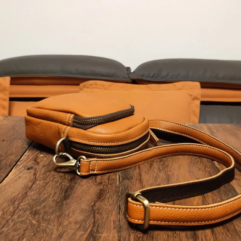 Genuine leather mobile phone retro break bag first layer cowhide oblique span bag