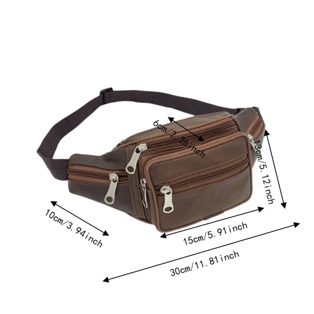 Adjustable Strap PU Leather Waist Bag Soft Multi Pockets Fanny Pack Hands Free Dual Purpose Crossbody Chest Bag Travel 6