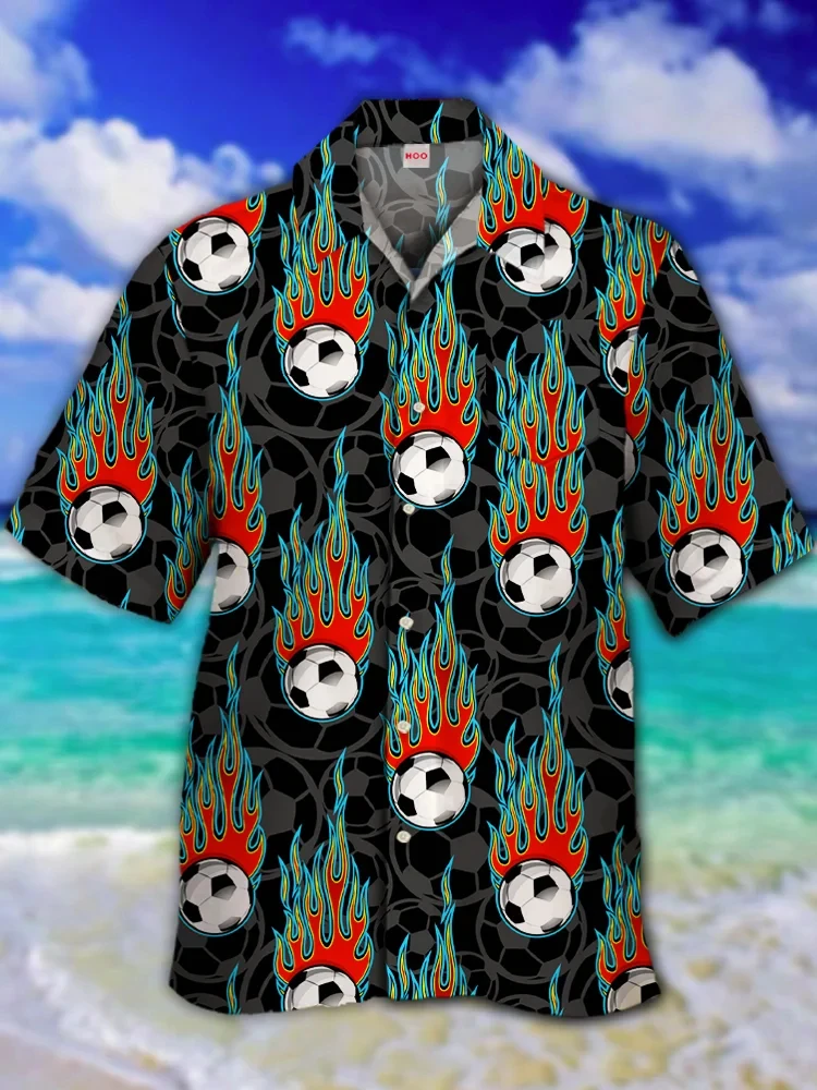 Camiseta Hawaiana de fútbol para hombre, camisa de playa de verano con botón informal, ropa deportiva de fútbol europea