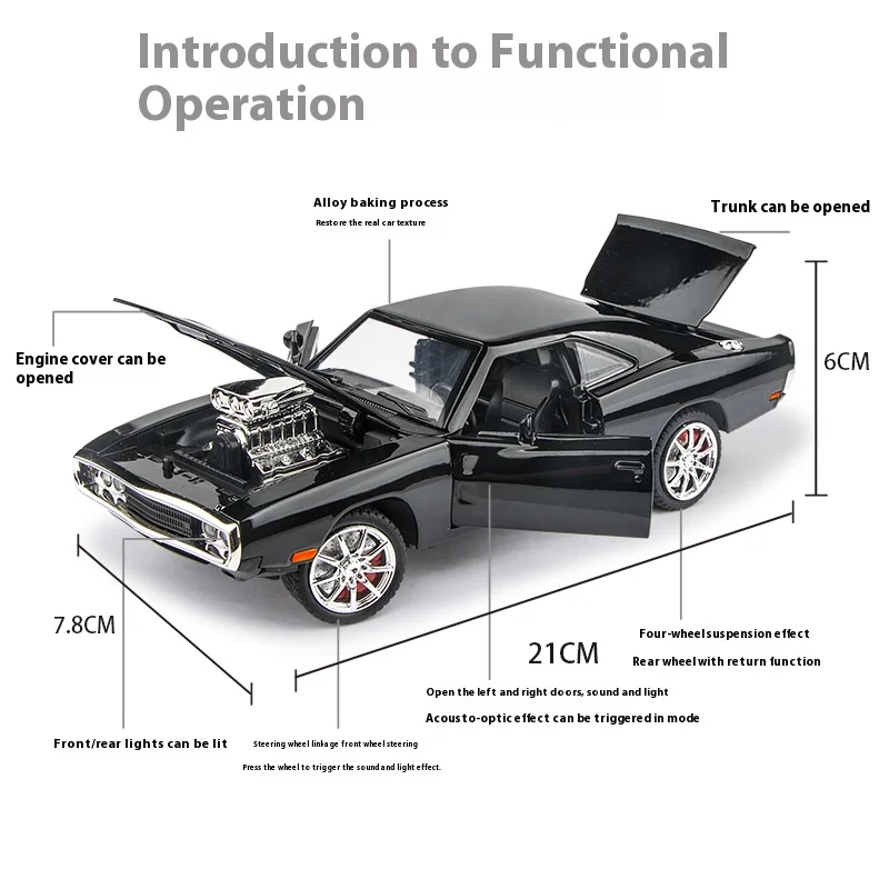 Model samochodu Charger RT z 1970 roku, skala 1:24, wykonany ze stopu, miniaturowy, symulacja, odlewany, klasyczny model, pamiątka, prezent do ekspozycji.