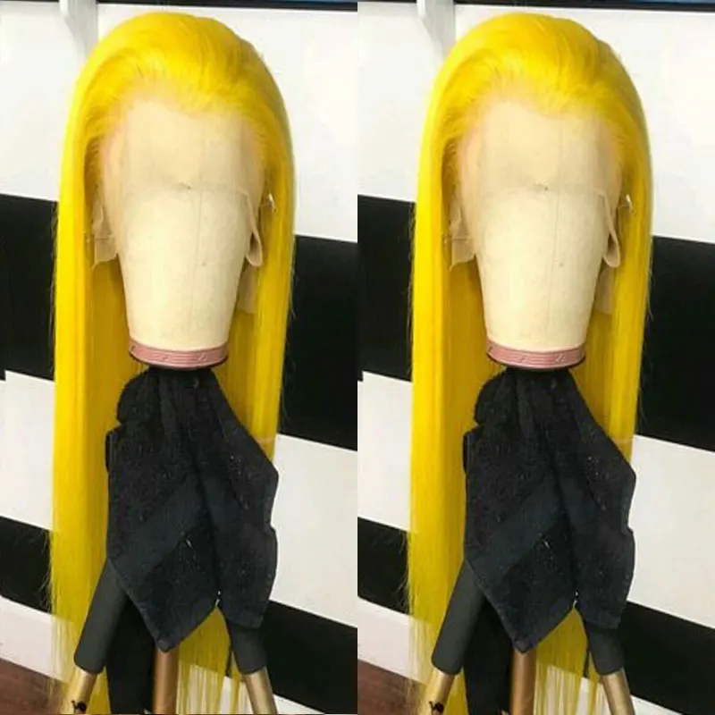 Yellow Color Straight Hair Synthetic 13x4 Lace Front Wigs High Quality Heat Resistant Fiber Hair Free Parting For Fashion Women