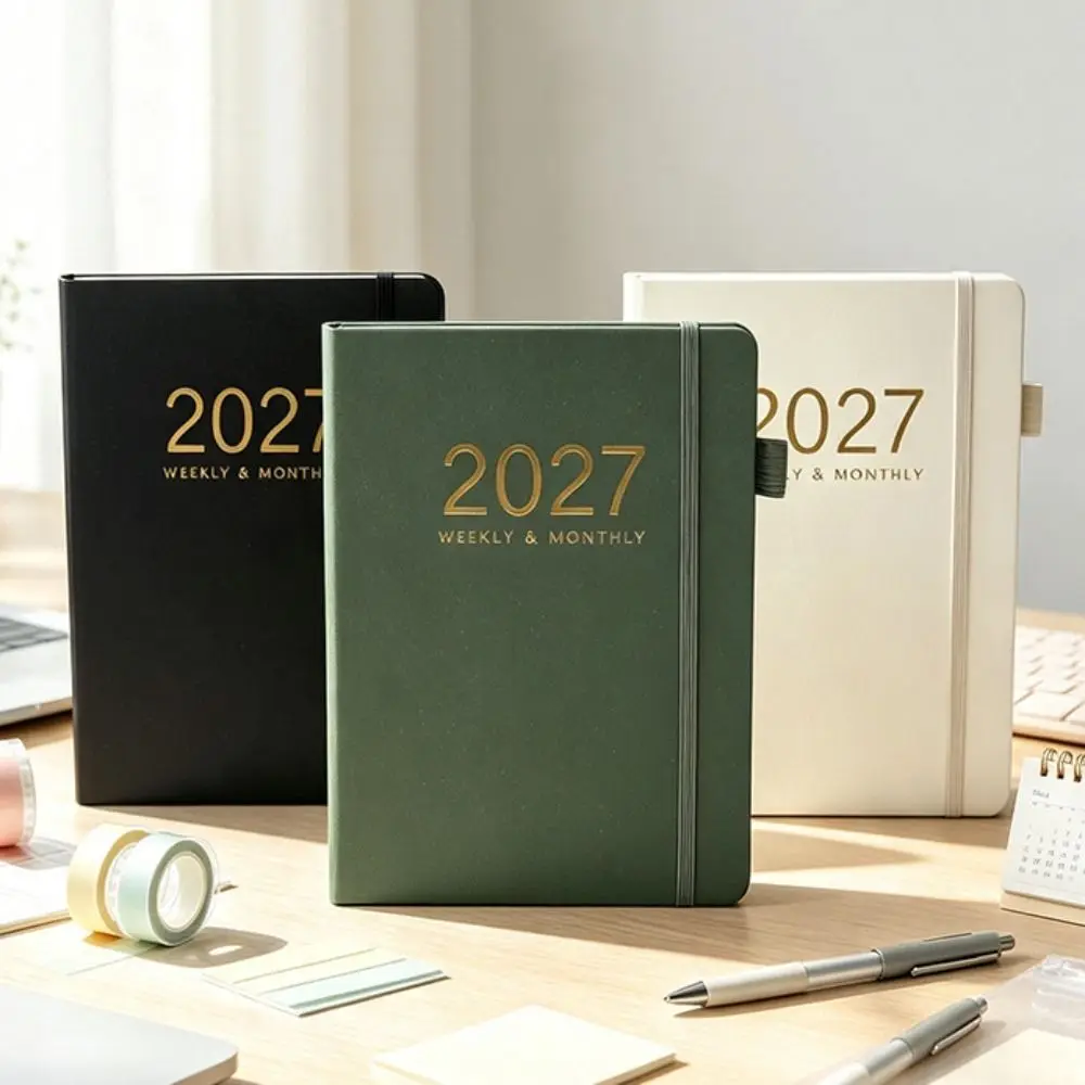 Portable A5 2027 Schedule Book To Do List Planner Reminder Agenda Book Textured PU Daily Planner Book Students