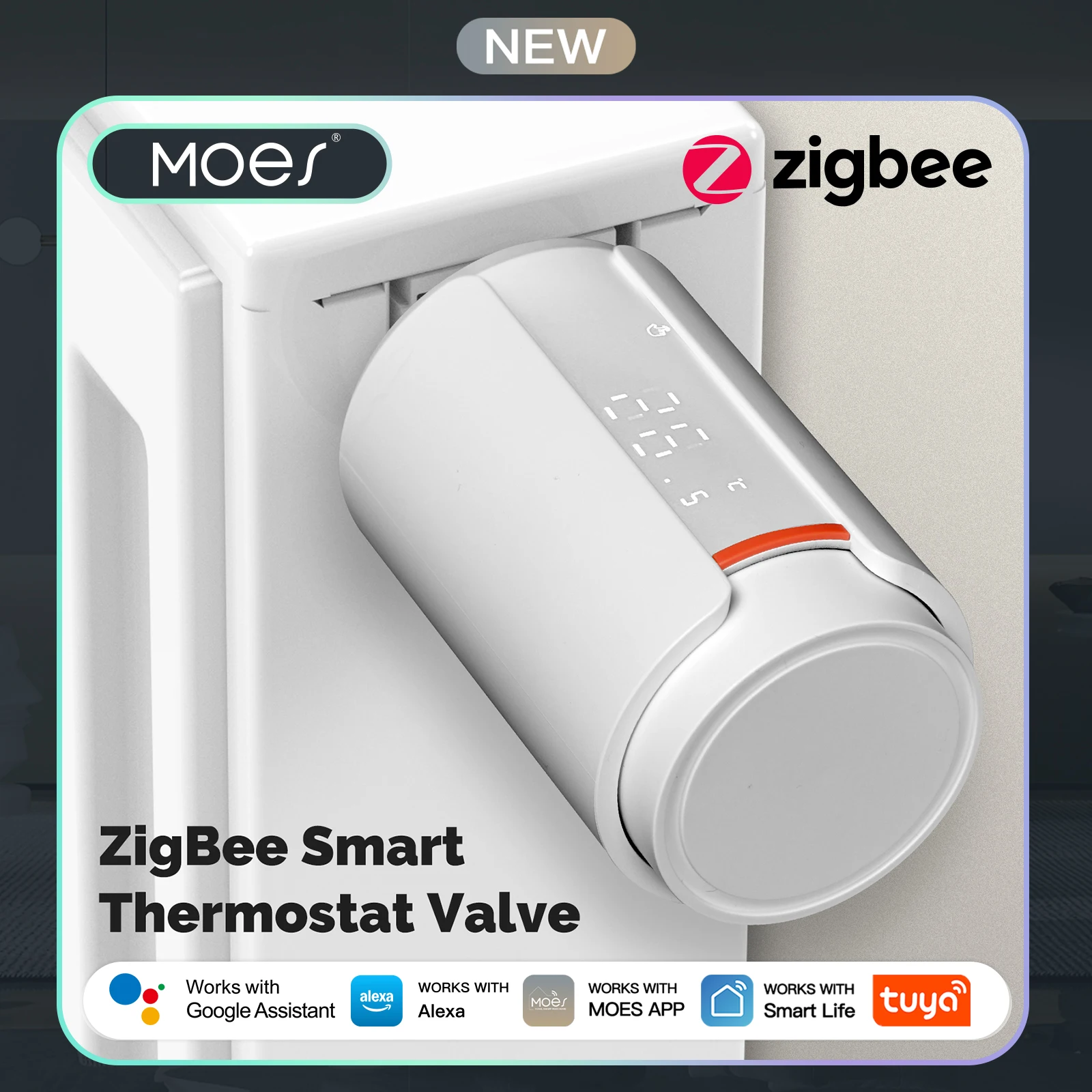 ​​MOES Tuya ZigBee Smart TRV, Programmable Radiator Valve with App Control, Works with Alexa/Google Home
