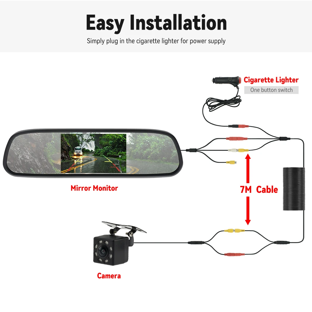 MJDOUD-Caméra de recul HD avec moniteur de rétroviseur pour voiture, stationnement de véhicule, écran de rétroviseur de 5 pouces, installation facile