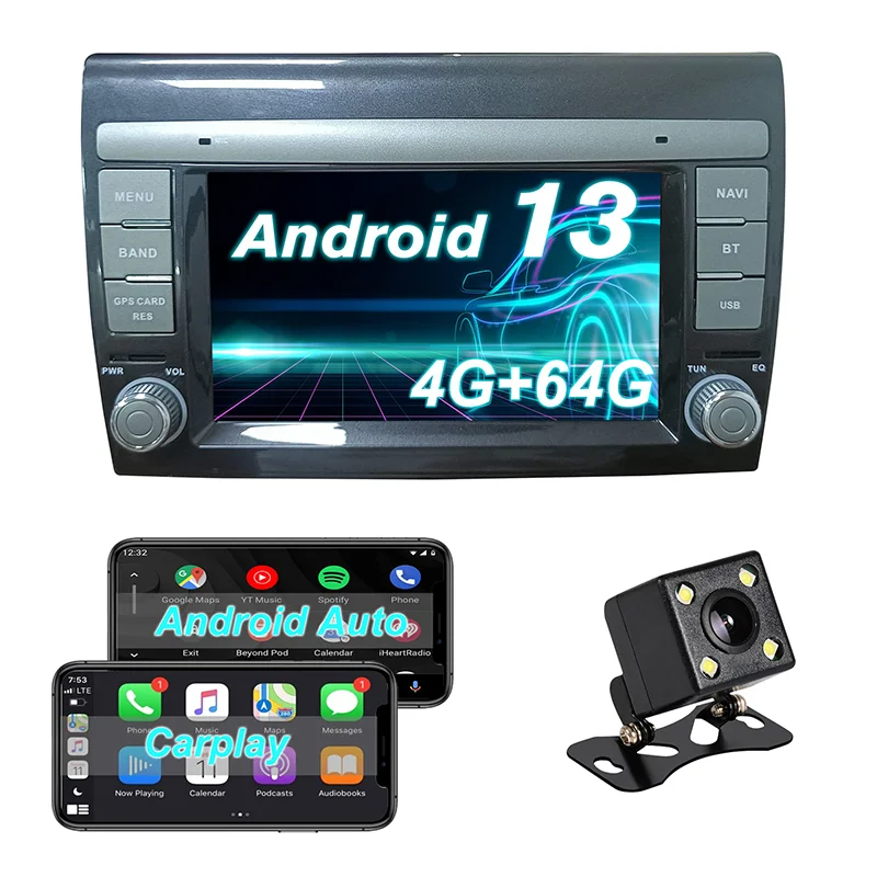 

Android Car radio for Fiat Bravo 2007-2014 stereo screen Carplay Anroid Auto,Bluetooth,FM RDS Radio, DSP,SWC,Rear camera,4+64G