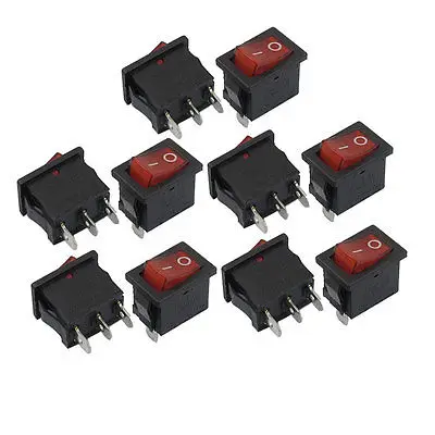 AC 4A 250V Red Neon Light 3 Pin SPST ON/OFF Snap in Rocker Switch 10 Pcs