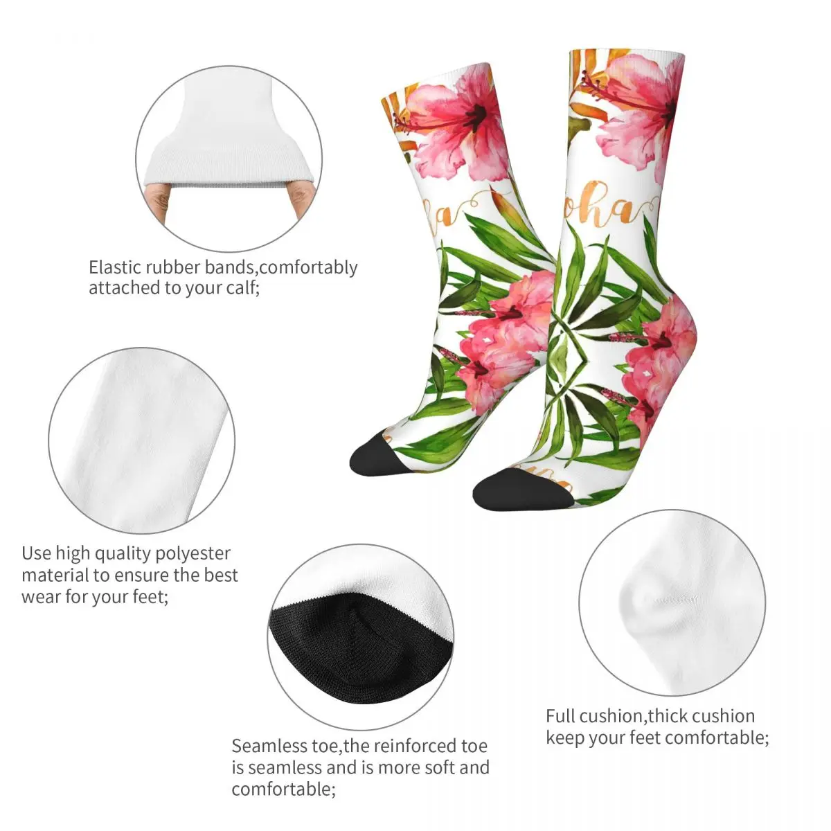 Aloha-calcetines de acuarela florales hawaianos tropicales, medias Harajuku de alta calidad, calcetines largos para todas las estaciones, accesorios para Unisex