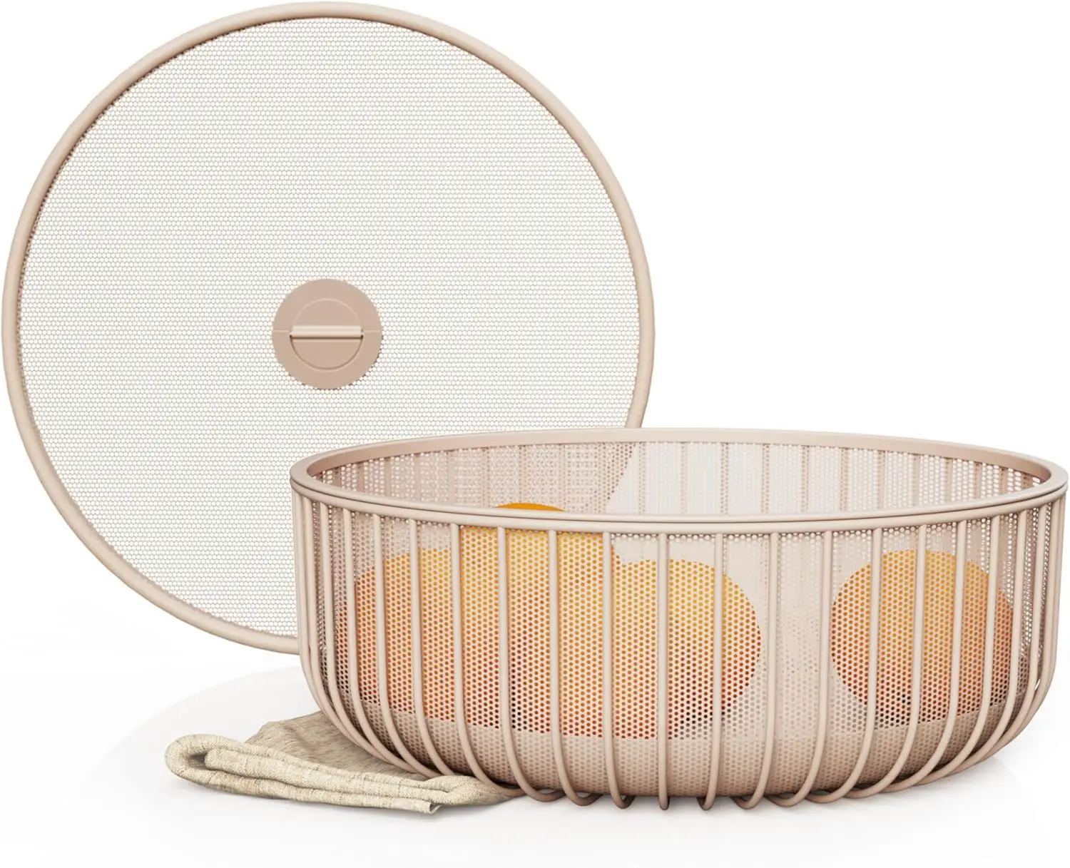 

Metal Fruit Bowl with Mesh Lid and Basket - Fruit and Vegetable Holder For Kitchen Counter - Countertop Display Baskets Organize