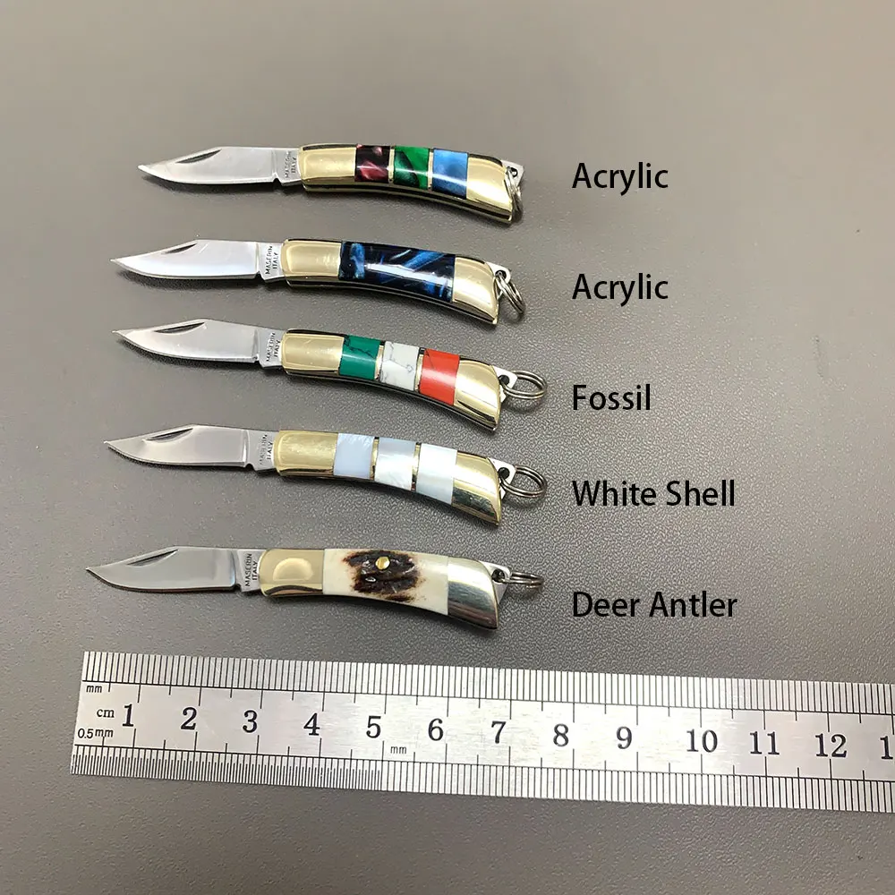 Imagem -02 - Mini Folding Pocket Knife Fóssil Acrílico Handle Small Keychain Knife Utility Edc Hand Tools Chaveiro Aço Inoxidável