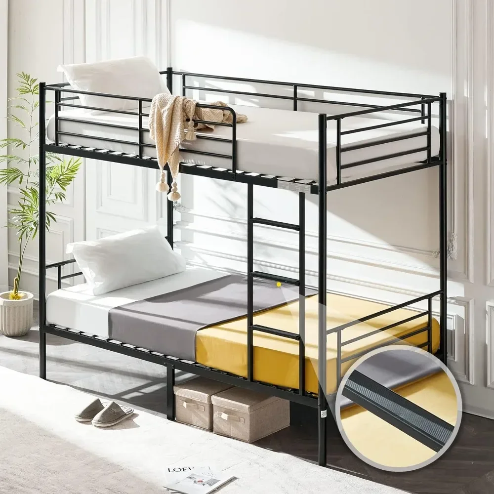 Bunk Bed Twin Over Twin for Kids, Teens & Adults Bunk Bed with Stairs & Flat Rungs, Heavy Duty Metal Slats