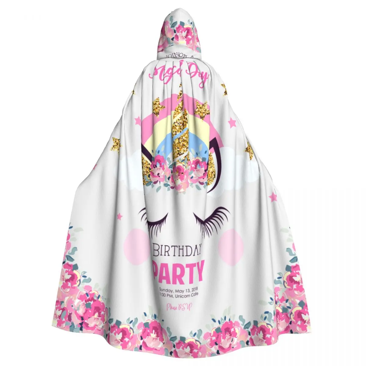 

Birthday Party Invitation With Unicorn Unisex Adult Cloak with Hood Long Witch Costume Cosplay keep warm Water Resistant