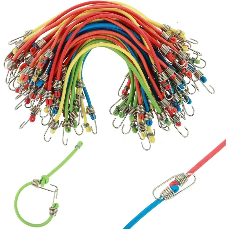

KYCOR-Multicolor Mini Bungee-Cords 50PCS With Hooks Short Rubber Bungie-Straps For Luggage Roof Rack