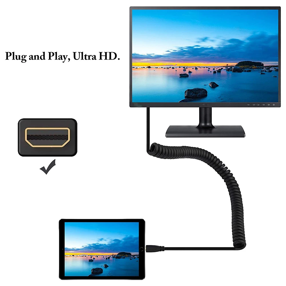 1080P Mini-HD Micro-HD To HD V1.4 Male to Male Coiled Extension Spring Flexible Cable for PC PS4 Camera Tablet HDTV