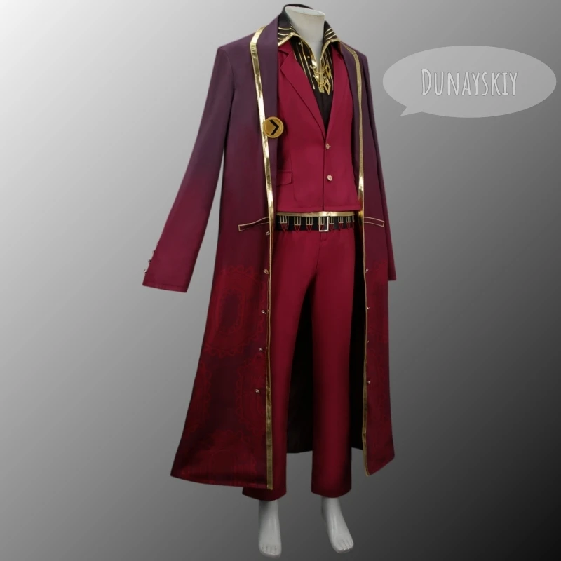Limbus Company Leiheng Cosplay Costume Thumb Dongsorato Full Set Red Formal Suit With Long Coat Gold Trim & Top Hat Comic Con - view 3