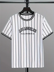 2024 Summer New Men's Vertical Stripe Baseball Basketball Sports Fitness Leisure Round Neck Cotton Short Sleeved T-shirt