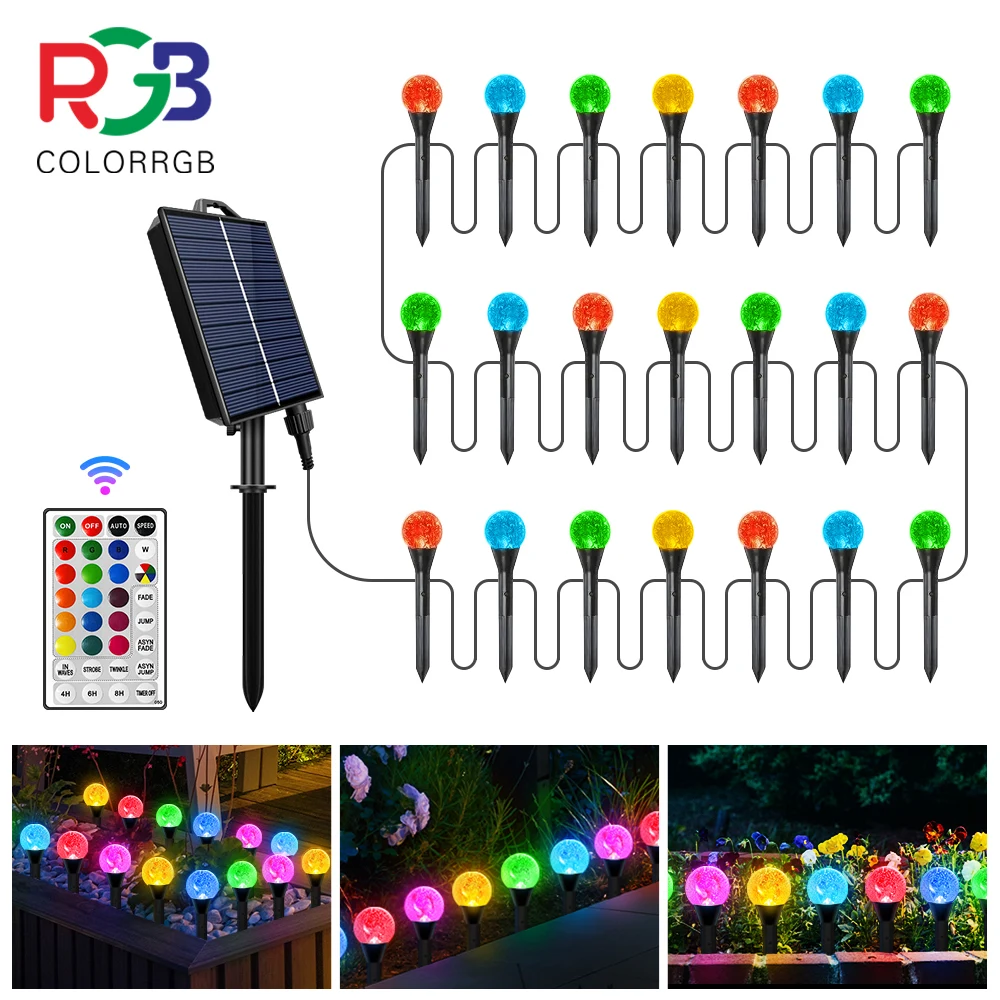 أضواء الحديقة الشمسية ، 50 LED ، أضواء الكرة الأرضية متعددة الألوان ، كرة الكرة الأرضية المتغيرة اللون ، أضواء خرافية مع جهاز تحكم عن بعد ومؤقت ، مقاومة للماء