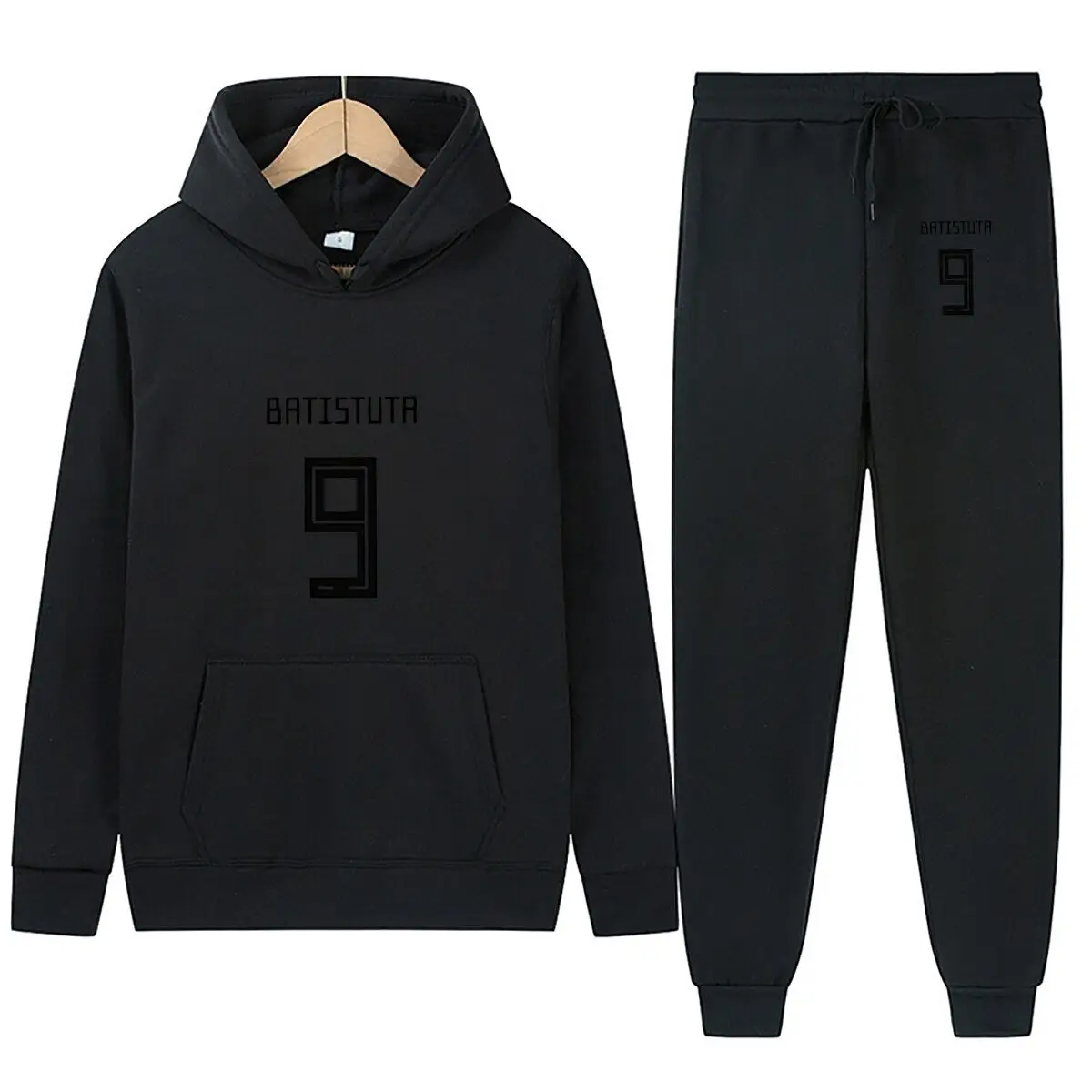 “Batistuta 9” Text Loose Printed Hoodie Set Trendy Simple Unisex Style
