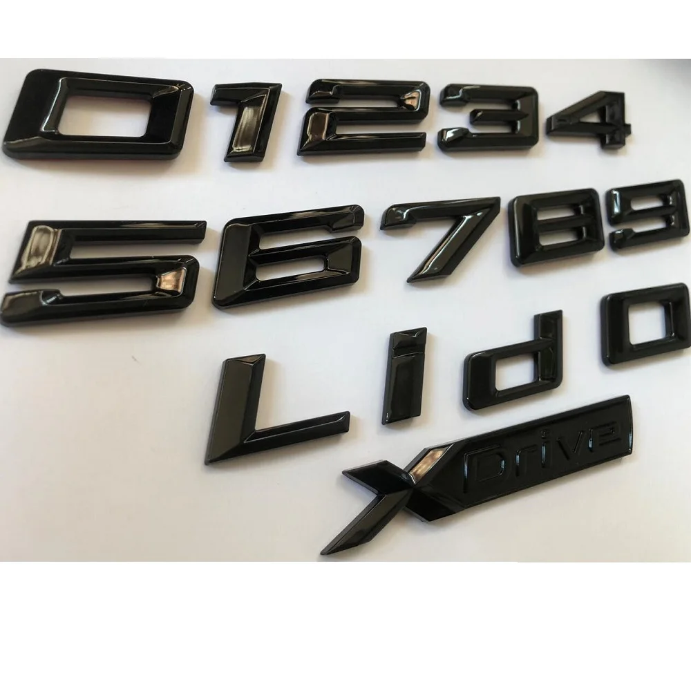 Emblemas de letras de coche negros brillantes de repuesto para BMW 518i 520i 525i 528i 530i 535i 540i 550i 518d 520d 525d 530d 535d 540d 550d