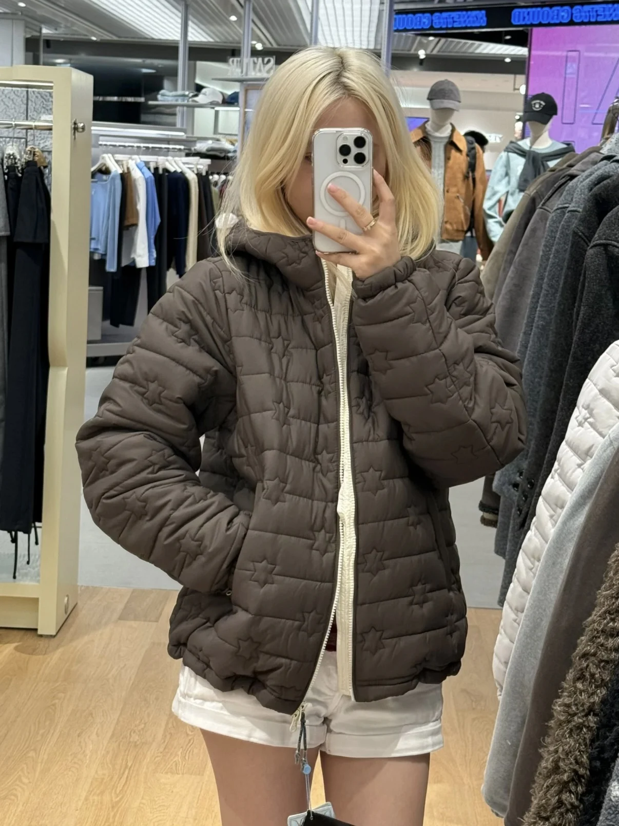 

Легкая теплая хлопковая куртка Smoid Coyseio Star свободного кроя с капюшоном, полиэстер, стандартный крой, длинная молния