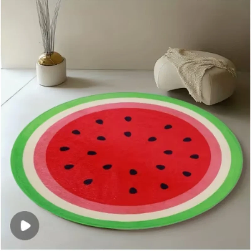 Newest Realistic Watermelon Slice Round Rug Non Slip Fruit Themed Living Room Floor Carpet