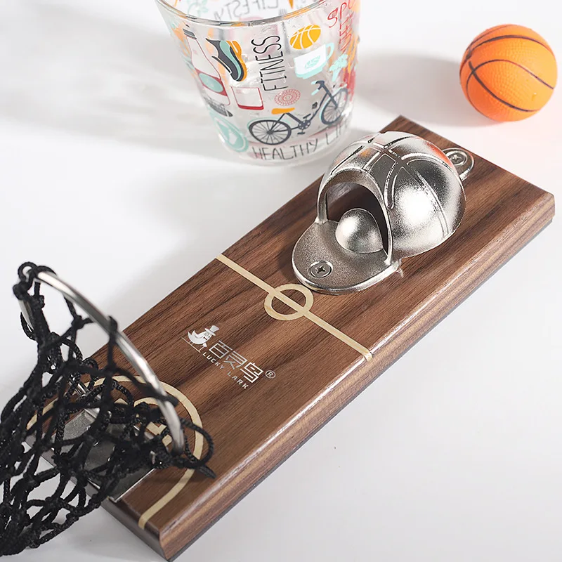 Beer bottle opener, basketball court shooting frame wall hanging, black walnut wooden magnetic refrigerator sticker