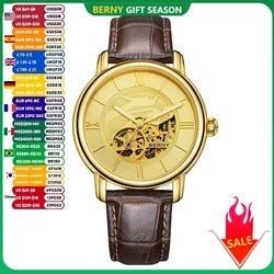 BERNY Luxury Brand Automatic Watch for Men Mechanical Wristwatch Sapphire Skeleton Male Clock Stainless Steel 5ATM Men's Watch.