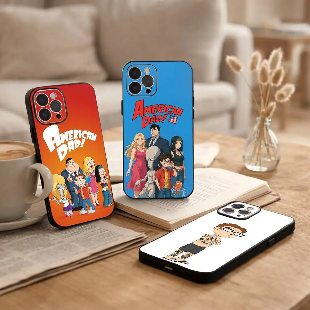 

Comedy Cartoon A-American Dad Phone Case For iPhone17,16,15,14,13,12Plus,Pro Max,XS,5G Soft Silicone Black Cover