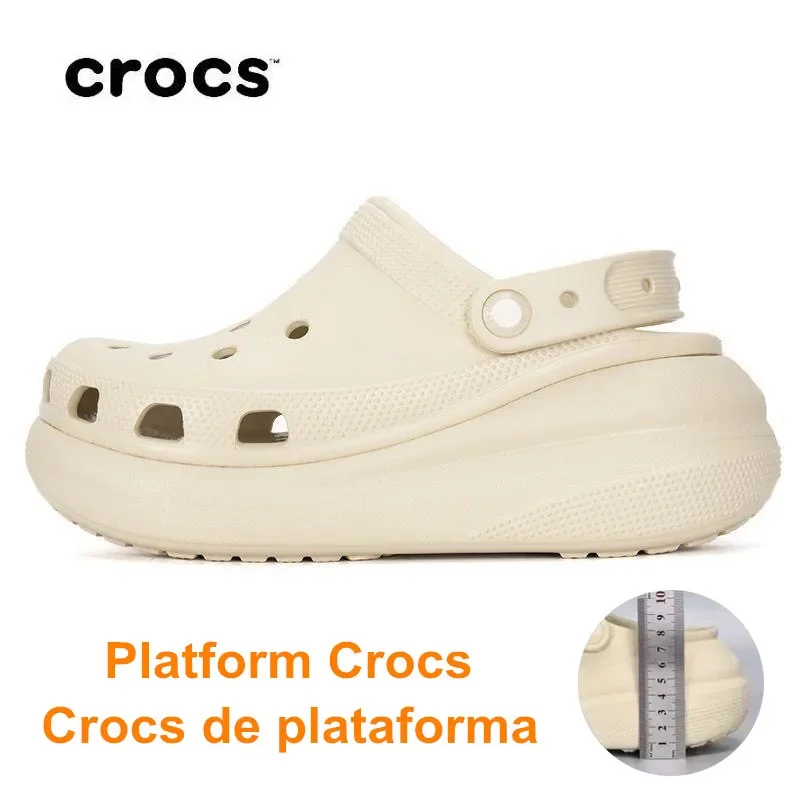 Crocs Classic Clog Thick-Soled Platform Mega Crush Casual Sandals Women Closed-Toe Slip-Ons Outdoor Breathable Beach Shoes