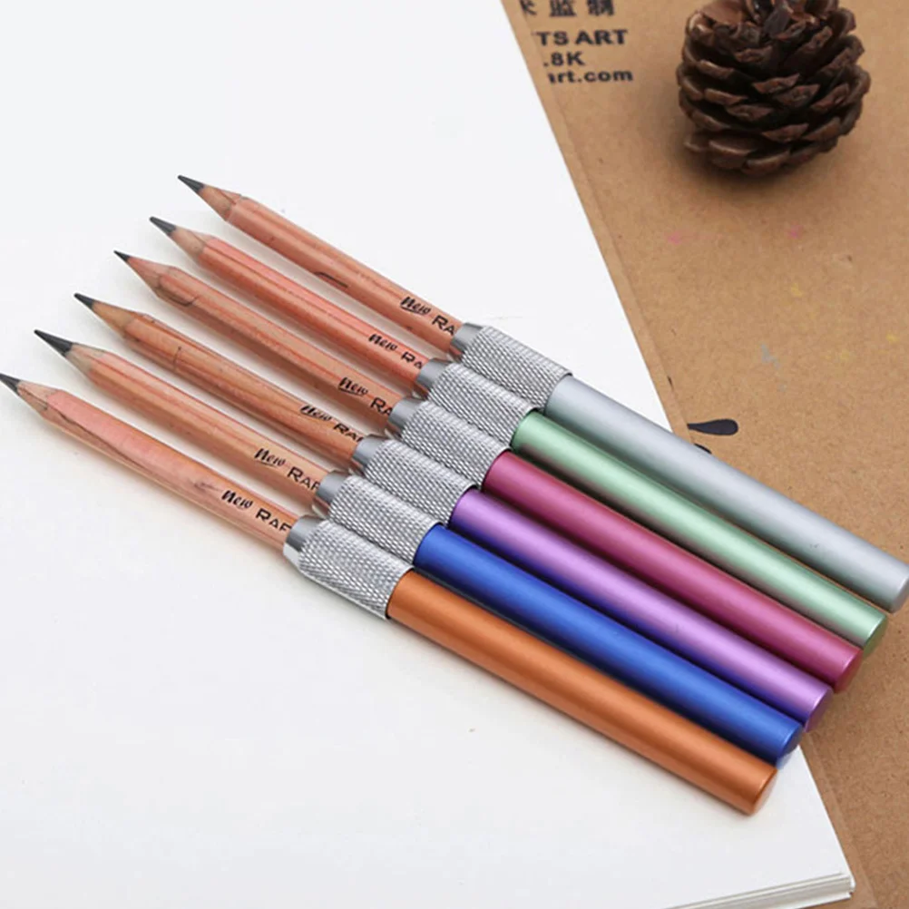 8 Pcs Pencil Extender Pens Mechanical Stationery Steel Lengthener Extension Pencils for Wax Tool Office