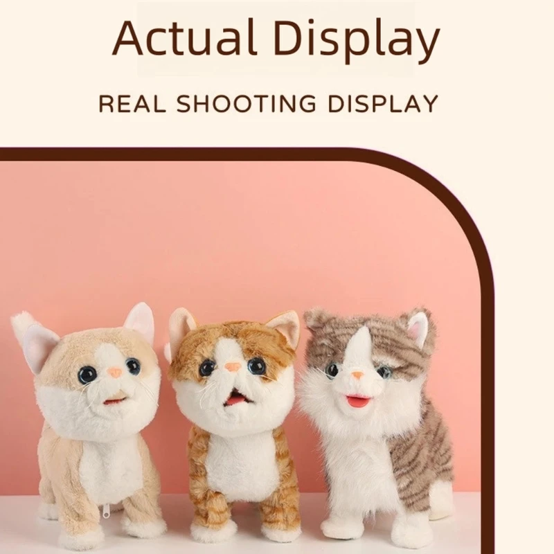 لعبة تعليمية للمشي والتحدث للقطط ذات وظائف كهربائية تعزز المهارات اللغوية، حيوانات قطيفة ناعمة للأطفال بعمر 15UB