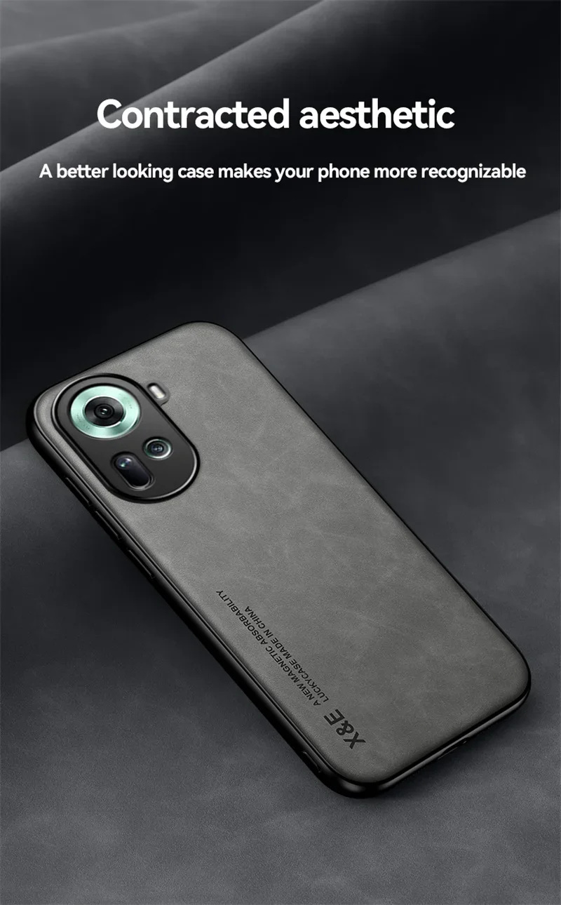 Reno11F 5G Case Built in Metal Plate Magnetic Car Holder Leather Phone Cases For OPPO Reno11 F Reno 11F 11 F 5G Back Soft Cover